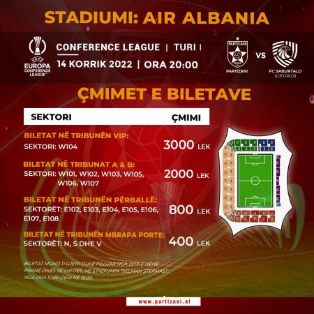Partizani publikon çmimet e biletave për ta ndjekur në “Air Albania”